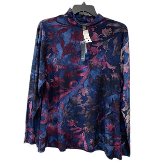 Investments Floral Tie Dye Long Navy Sleeve Top Size 2X - Picture 2 of 5